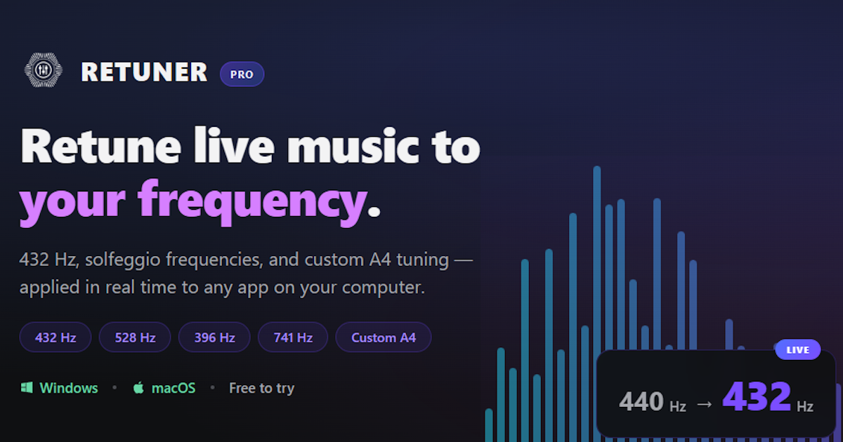 Retuner Pro — Real-Time Solfeggio & 432 Hz Audio Retuning for Mac and ...
